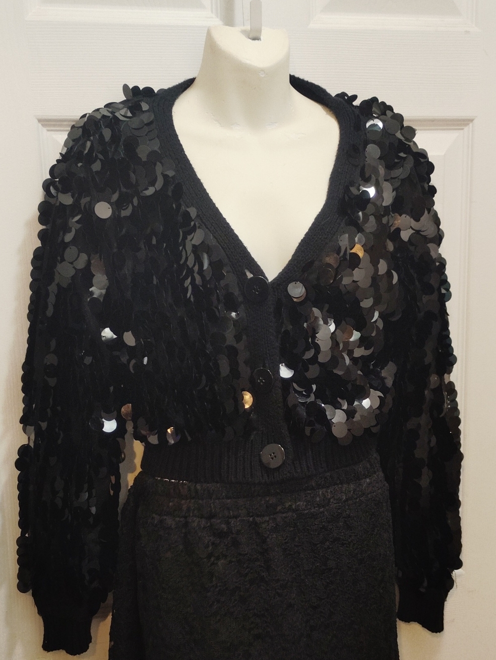 Forever 21, Black Sequin V-Neck Women's Sweater